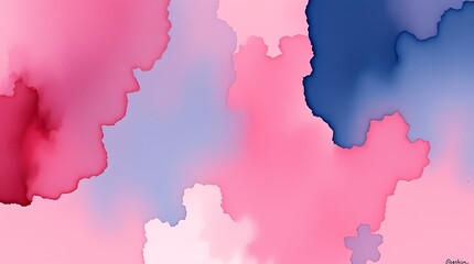 Obraz premium Watercolor Dreams: An abstract artwork features soft, blended watercolor blobs in shades of pink and blue, evoking feelings of serenity and artistic expression. 