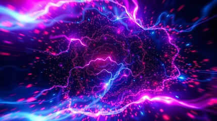 Fototapeta premium Cosmic Energy: A mesmerizing display of vibrant, energetic cosmic energy, with streaks of electric blue and brilliant pink dancing across a deep, dark canvas, creating a stunning visual spectacle.