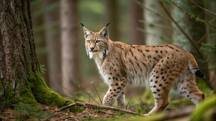 Fototapeta premium Eurasian Lynx on White Background