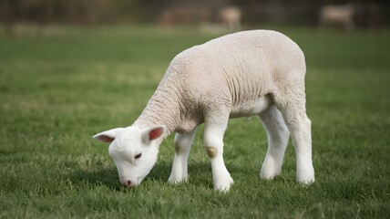 Obraz premium A cute lamb is grazing in a countryside farmer's field, a lamb in farm, a lamb is grazing, a cute lamb is grazing, generated with ai