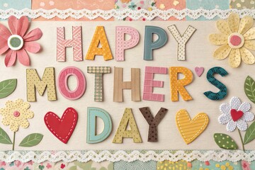 Colorful Mother's Day design with flowers and lace trim