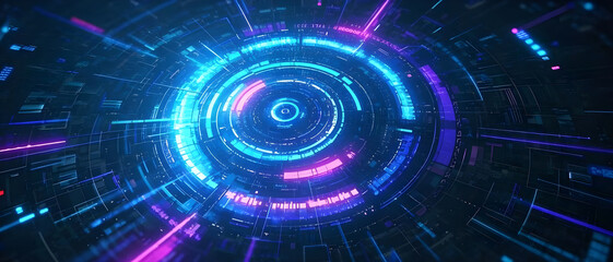 Fototapeta premium Futuristic Digital Tunnel with Vibrant Neon Lights