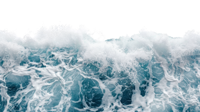 Foaming ocean waves crashing with transparent background