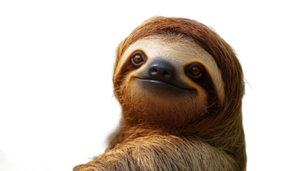 Isolated brown sloth with a funny expression, showcasing a lazy tropical rainforest mammal, perfect for wildlife, animal lovers, and funny pet-themed content.