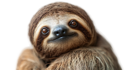 Isolated brown sloth with a funny expression, showcasing a lazy tropical rainforest mammal, perfect for wildlife, animal lovers, and funny pet-themed content.