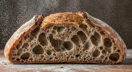 Fresh Sourdough Bread Slice with Dusting of Flour Close Up
