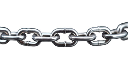 Silver chain isolated, representing strength and security, ideal for promoting accessories, jewelry, or industrial safety equipment.
