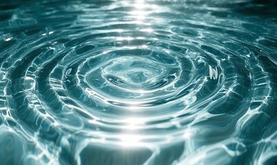Crystal-clear pool water with sunlight reflecting on the ripples creating mesmerizing patterns and a vibrant blue tone for a refreshing visual