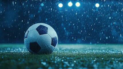 Naklejka premium Soccer ball on grass lawn. Outdoor activity.