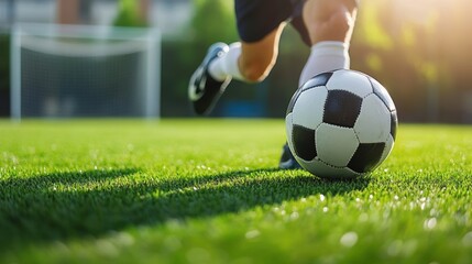 Obraz premium People playing soccer game in field.