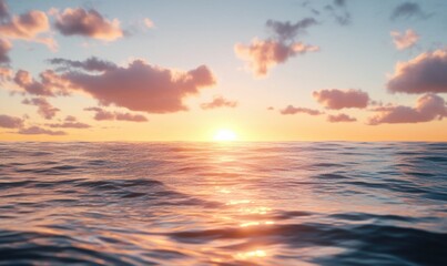 Obraz premium Scenic sunset over a calm sea, with soft pastel hues blending seamlessly into a serene horizon, symbolizing peace and reflection