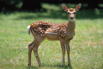 Fototapeta premium Graceful Sika Deer (Cervus nippon) in a Serene Meadow: A Tranquil Outdoor Scene Capturing Nature's Beauty