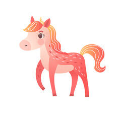 Cute red horse love greeting card vector illustration