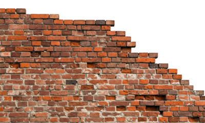 Old Weathered Red Brick Wall with Missing Sections and Rough Texture
