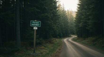 Driving Forest Highway Road Surrounded by Tall Green Trees Landscape