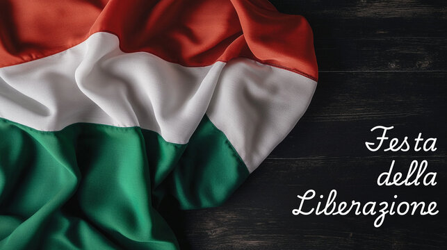 Italian Flag with Festa della Liberazione Text on Rustic Wood Background. Fri, Apr 25.Liberation Day (Anniversario della liberazione d'Italia)

