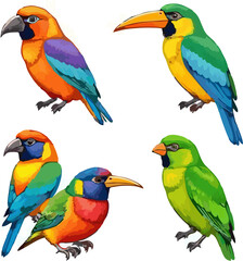 abstract illustration of colorful bird set