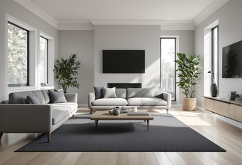 Fototapeta premium The Modern Minimalist Living Room with Natural Light and Elegant Furniture.