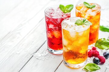 Fototapeta premium Refreshing Cream Soda Delights: Vibrant Italian Iced Beverages for the Perfect Summer Escape