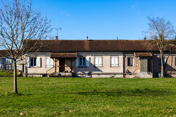 Small terraced workers' houses in the mining town of Les Homps in Cagnac-les-Mines, built after...
