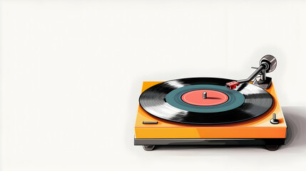 Pixel Art Orange And Black Turntable With A Teal And Salmon Vinyl Record On A White Background