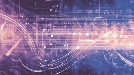 Abstract musical sheet with soft glowing accents