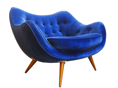 Plush blue chair with elegant design and wooden legs perfect for modern living spaces and home decor - Powered by Adobe
