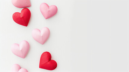 red and pink hearts on white background