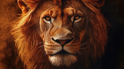 Naklejka premium Majestic Lion Representing the Tribe of Judah: A Close-Up Illustration with Rich Fur and Flowing Mane in a Biblical Context