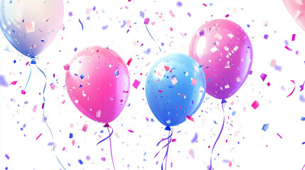 Festive balloons with ribbons and scattered confetti