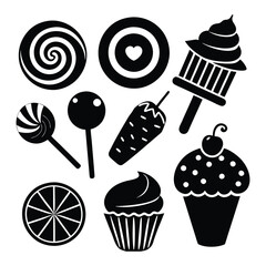 Set of various sweets icon silhouette vector art illustration