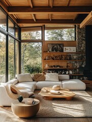 Fototapeta premium A natural lightfilled living room featuring a contemporary minimalist design