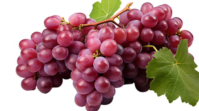 Red Grapes with Leaves Juicy Sweet Fruit, Healthy Snack for Wine and Food Themes, isolated on transparent background. - Powered by Adobe
