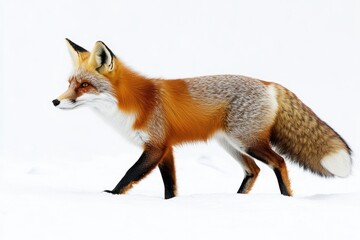 Obraz premium Red Fox Silhouette: Elegant Lateral View of the Fuchs Against a White Background