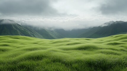 Fototapeta premium A vast, green field with a cloudy sky in the background. The field is full of grass and the sky is overcast