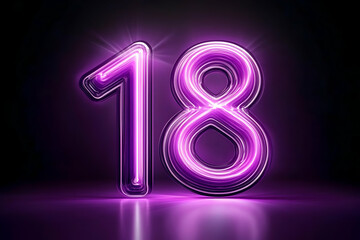 Glowing Purple Neon Number 18