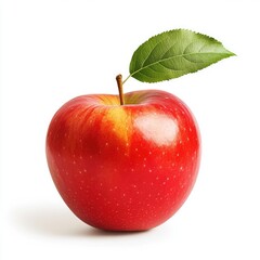 Fresh red apple with leaf on white background