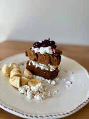 Carrot cake toast or called french toasted cake with buttercream and bananas