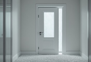 A white door with wavy glass and a matching frame.