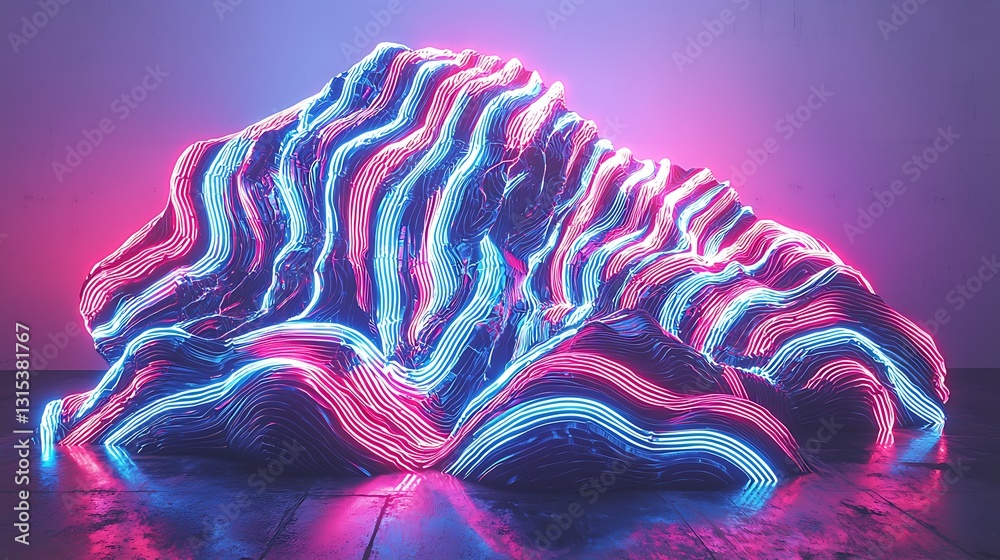 Poster abstract neon wave form 3d rendering