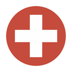 Obraz premium flat red and white medical cross icon with circular background for healthcare services