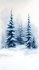 Fototapeta premium Snowy Winter Forest Watercolor