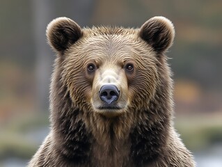 Obraz premium A close up frontal portrait of a large brown bear