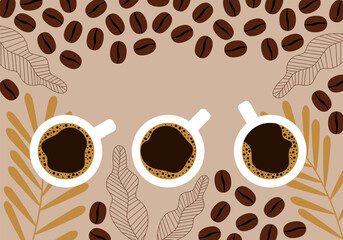 Coffee cup and bean vector background. Perfect for wallpapers, pattern fills, web page backgrounds, surface textures, textile
