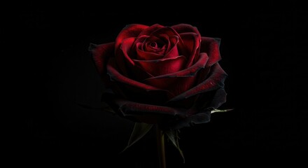 Dramatic Close-up of Deep Red Rose on Black Background for Valentine