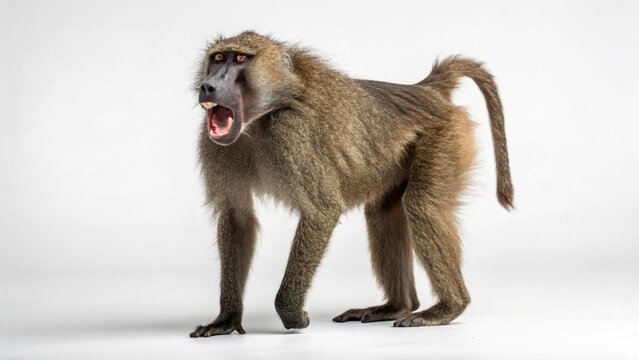 baboon in full view on white studio background