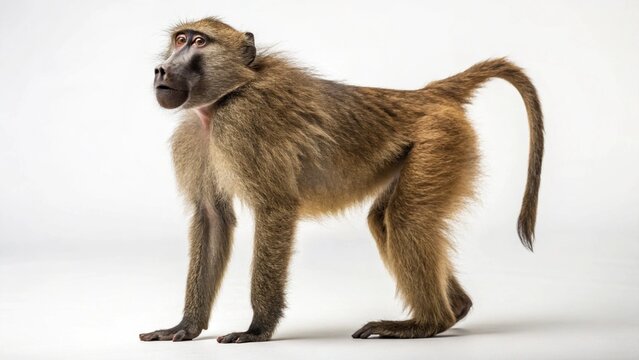 baboon in full view on white studio background