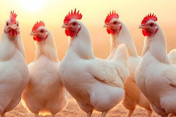 Fototapeta premium White Chickens at Sunset