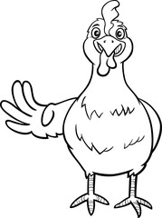 cartoon hen or female chicken farm animal character coloring page