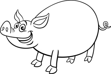 funny cartoon pig or piglet farm animal character coloring page